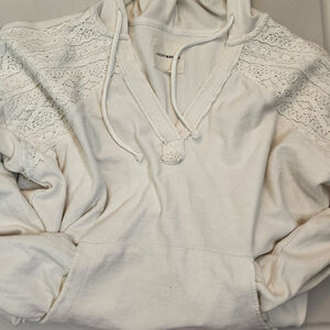 Lucky Brand Crochet Lace Trim Baja Hoodie XL Cream Boho NWOT 146721